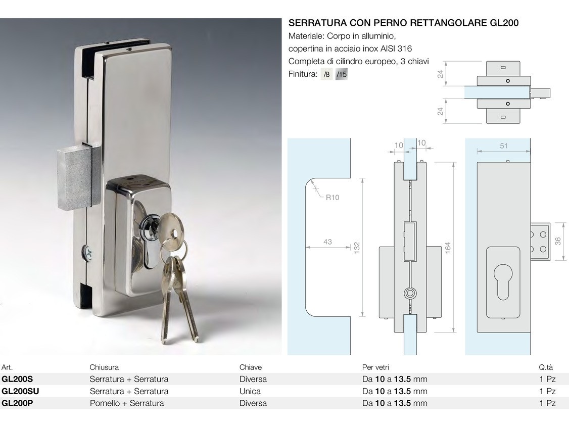 Serratura con perno rettangolare gl200 Logli Massimo Saint Gobain