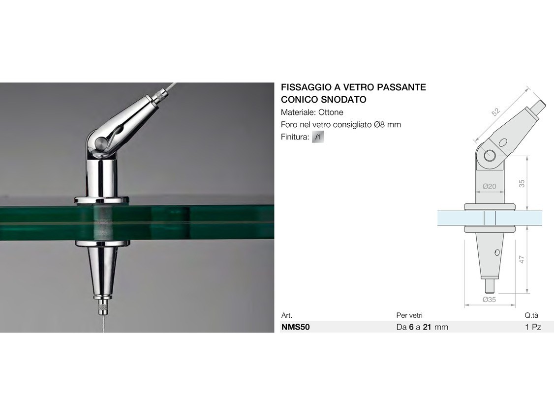 Fissaggio a vetro passante conico snodato Logli Massimo Saint Gobain