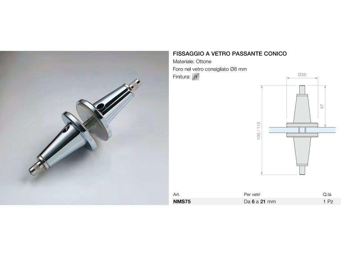 Fissaggio a vetro passante conico Logli Massimo Saint Gobain