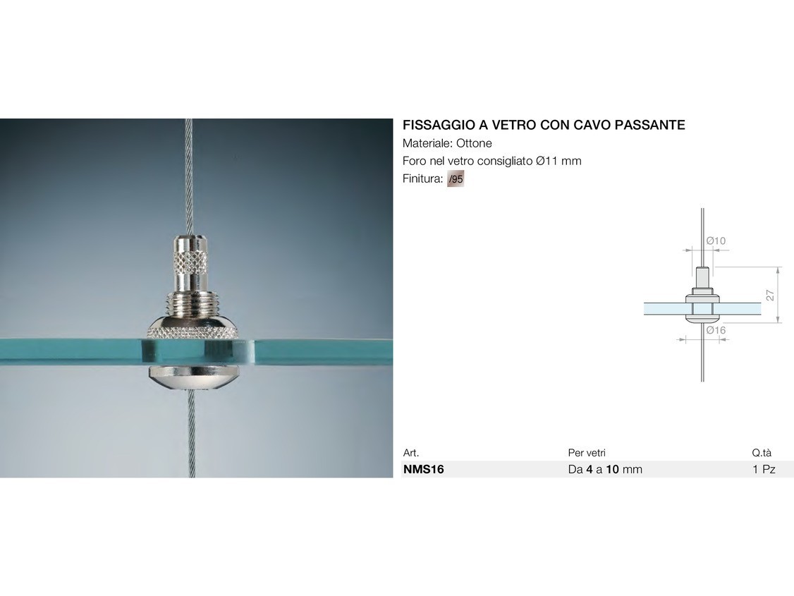 Fissaggio a vetro con cavo passante Logli Massimo Saint Gobain