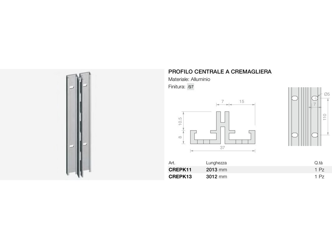 Profilo centrale a cremagliera Logli Massimo Saint Gobain