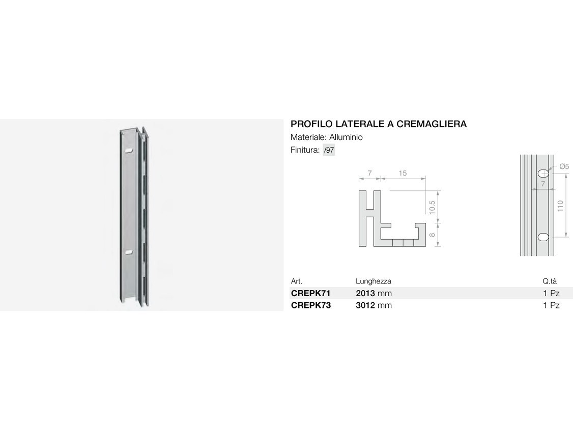 Profilo laterale a cremagliera Logli Massimo Saint Gobain