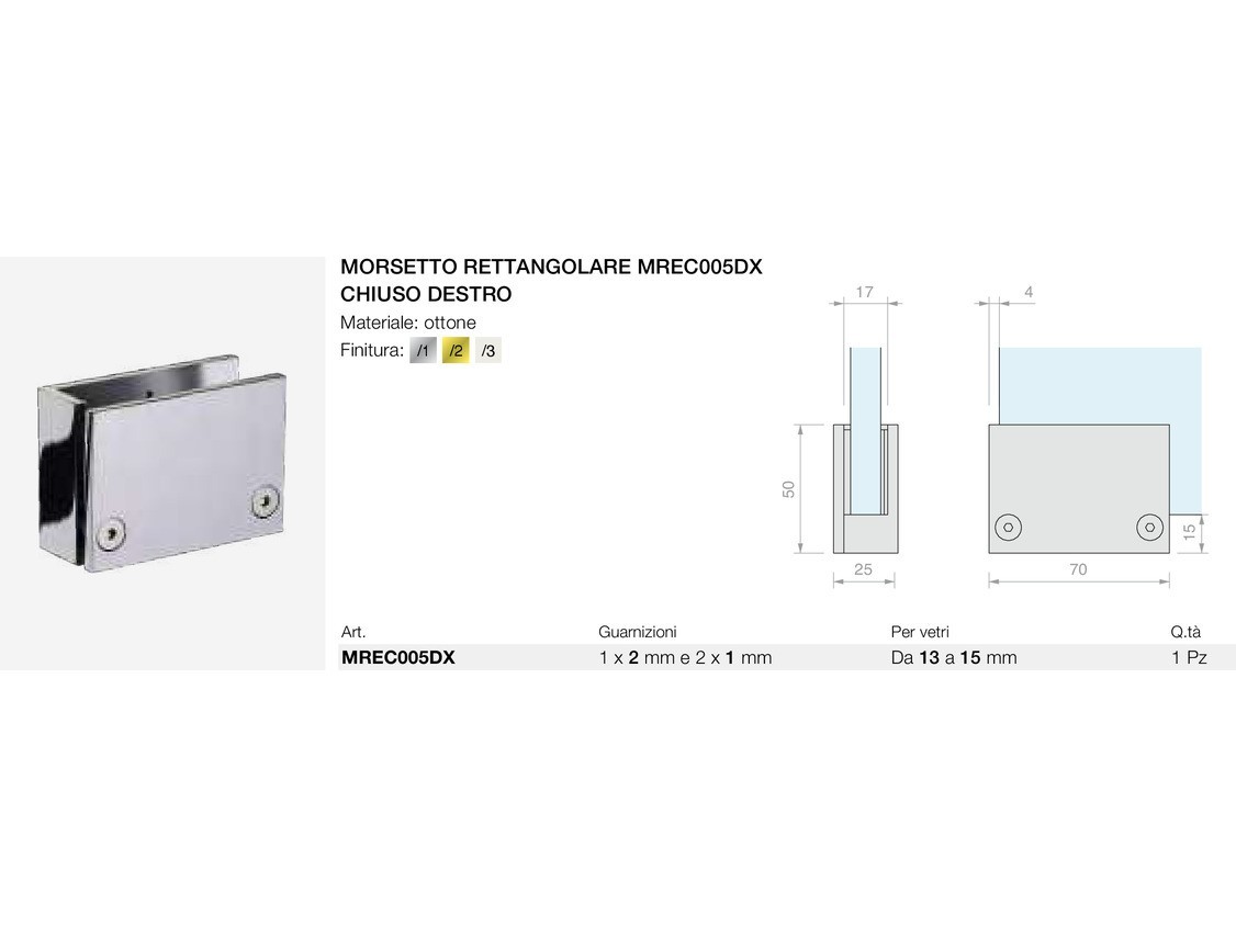 Morsetto rettangolare mrec005dx chiuso destro Logli Massimo Saint Gobain