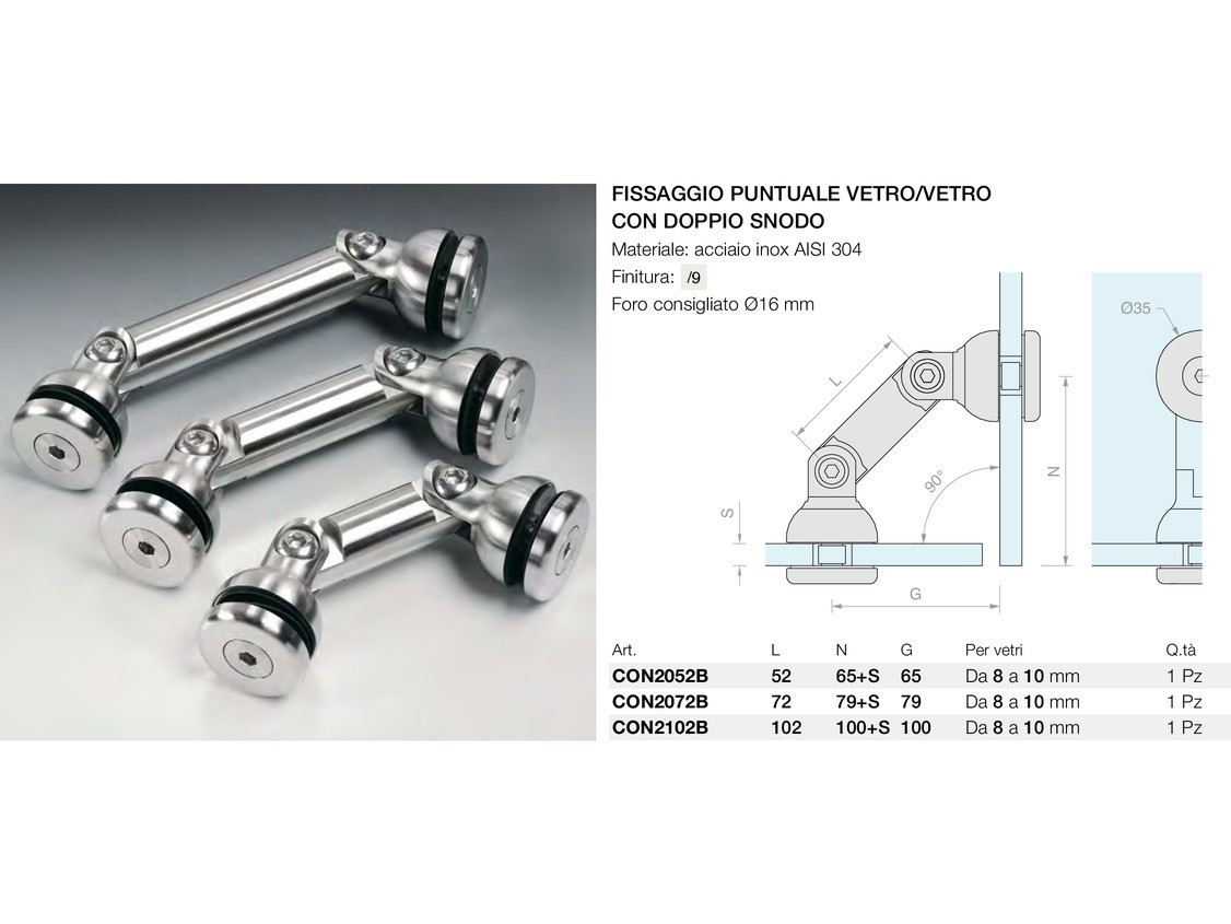 Fissaggio puntuale vetro/vetro con doppio snodo Logli Massimo Saint Gobain