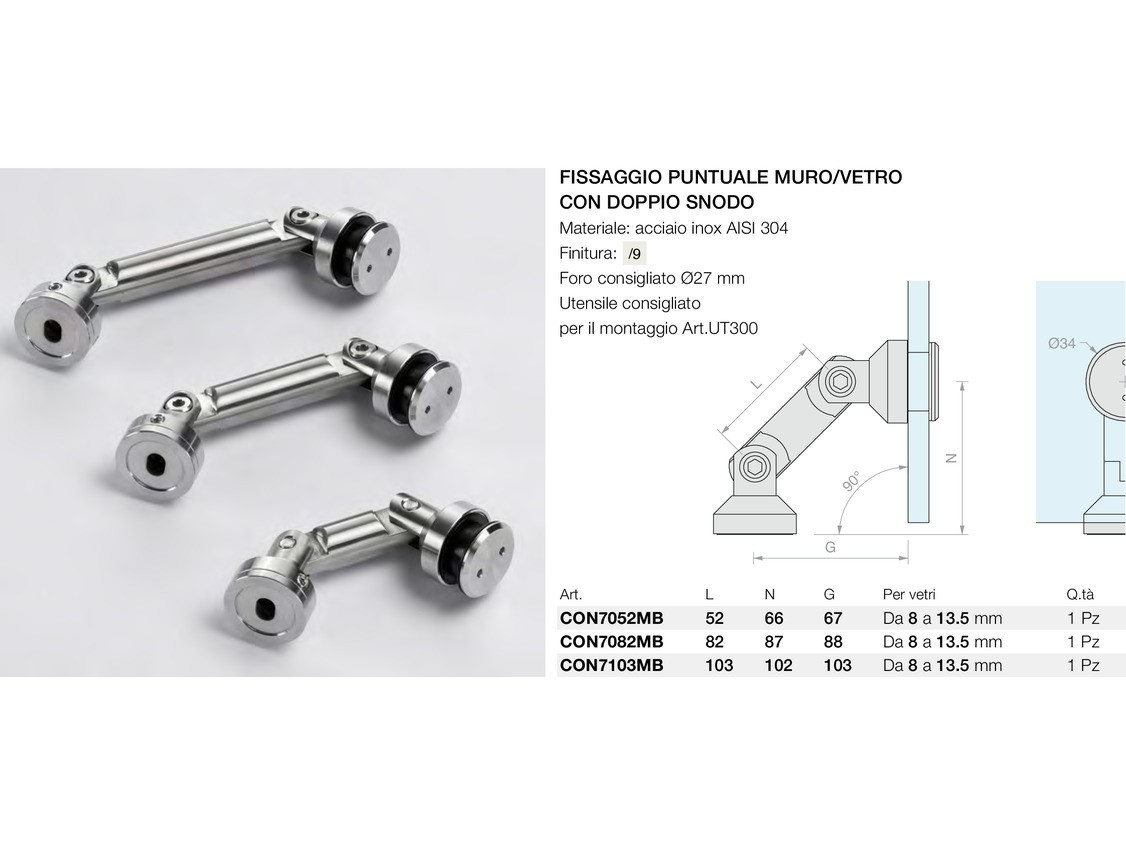 Fissaggio puntuale muro/vetro con doppio snodo Logli Massimo Saint Gobain