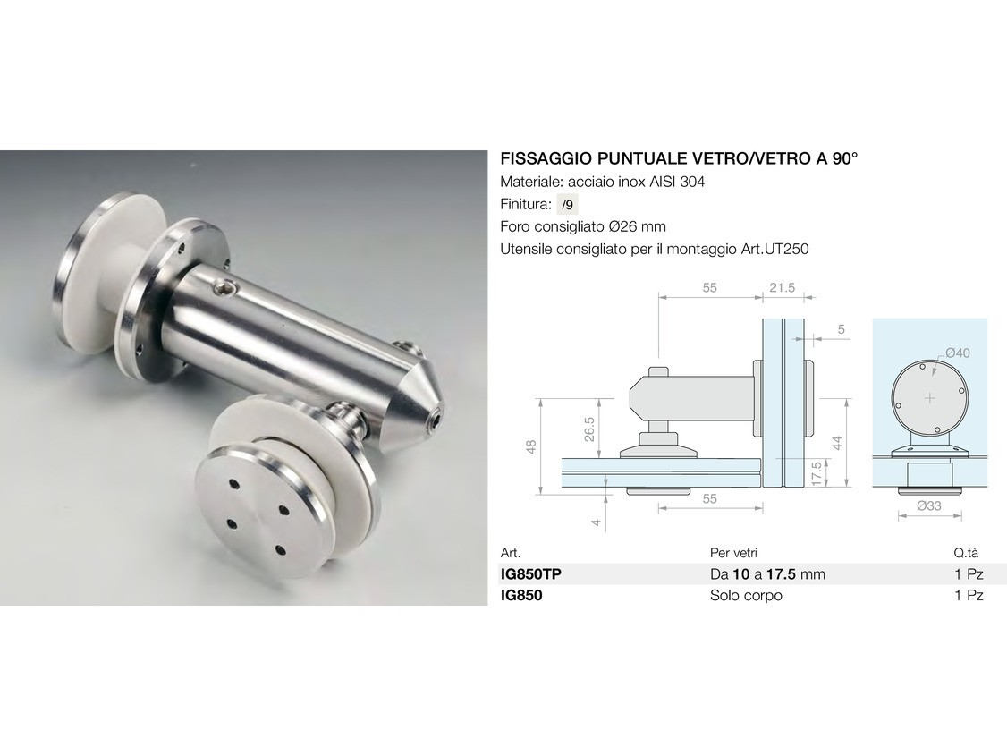 Fissaggio puntuale vetro/vetro a 90° Logli Massimo Saint Gobain