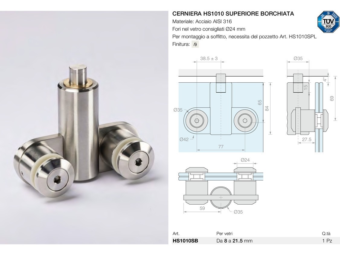 Cerniera hs1010 superiore borchiata Logli Massimo Saint Gobain