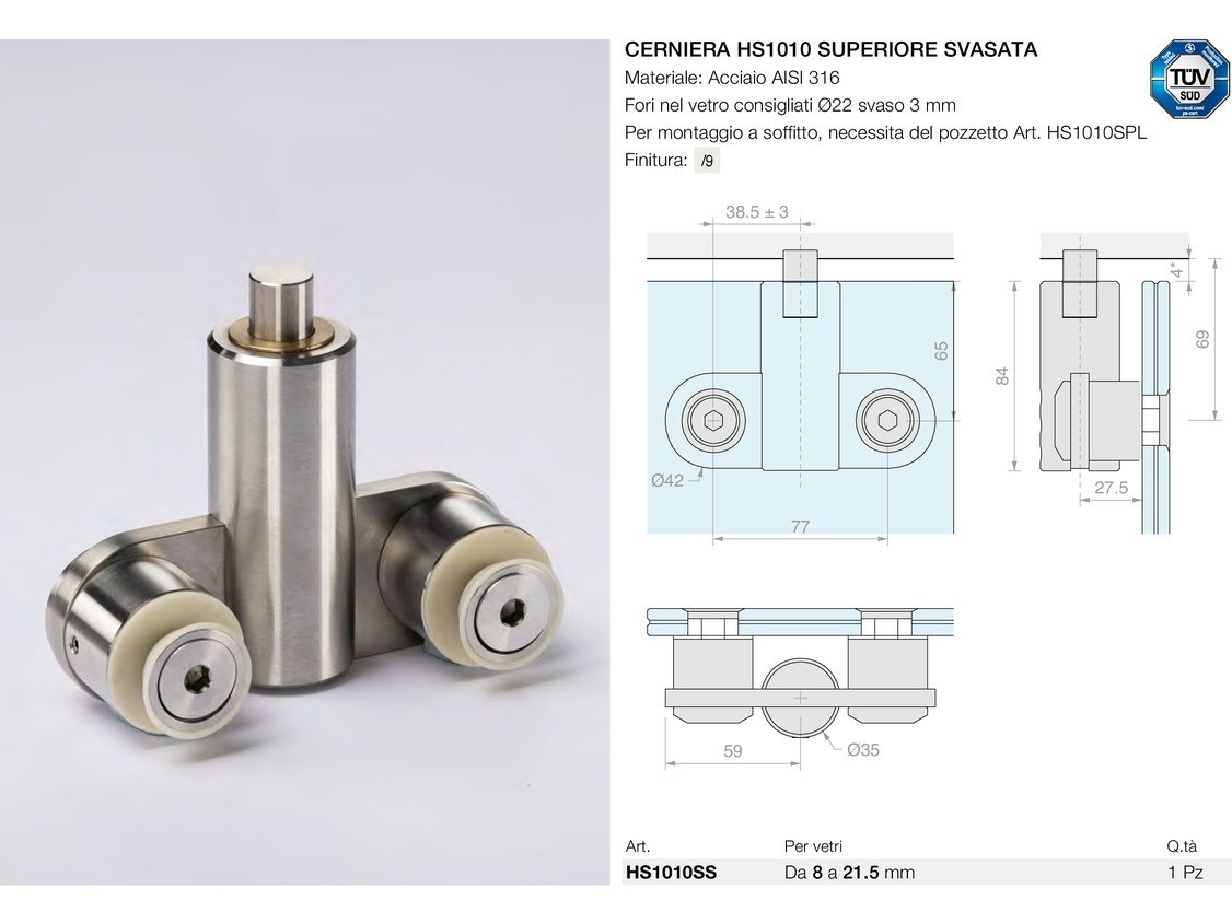 Cerniera hs1010 superiore svasata Logli Massimo Saint Gobain