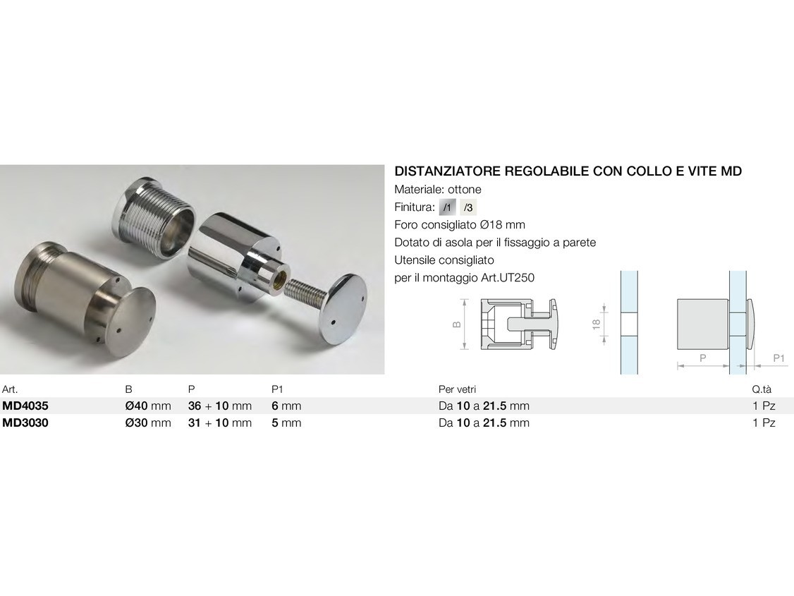 Distanziatore regolabile con collo e vite md Logli Massimo Saint Gobain