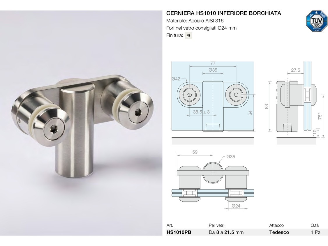 Cerniera hs1010 inferiore borchiata Logli Massimo Saint Gobain