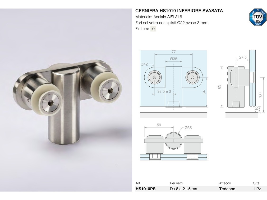 Cerniera hs1010 inferiore svasata Logli Massimo Saint Gobain