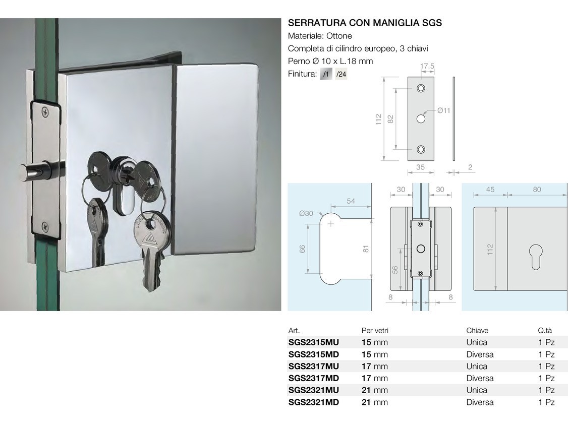 Serratura con maniglia sgs Logli Massimo Saint Gobain