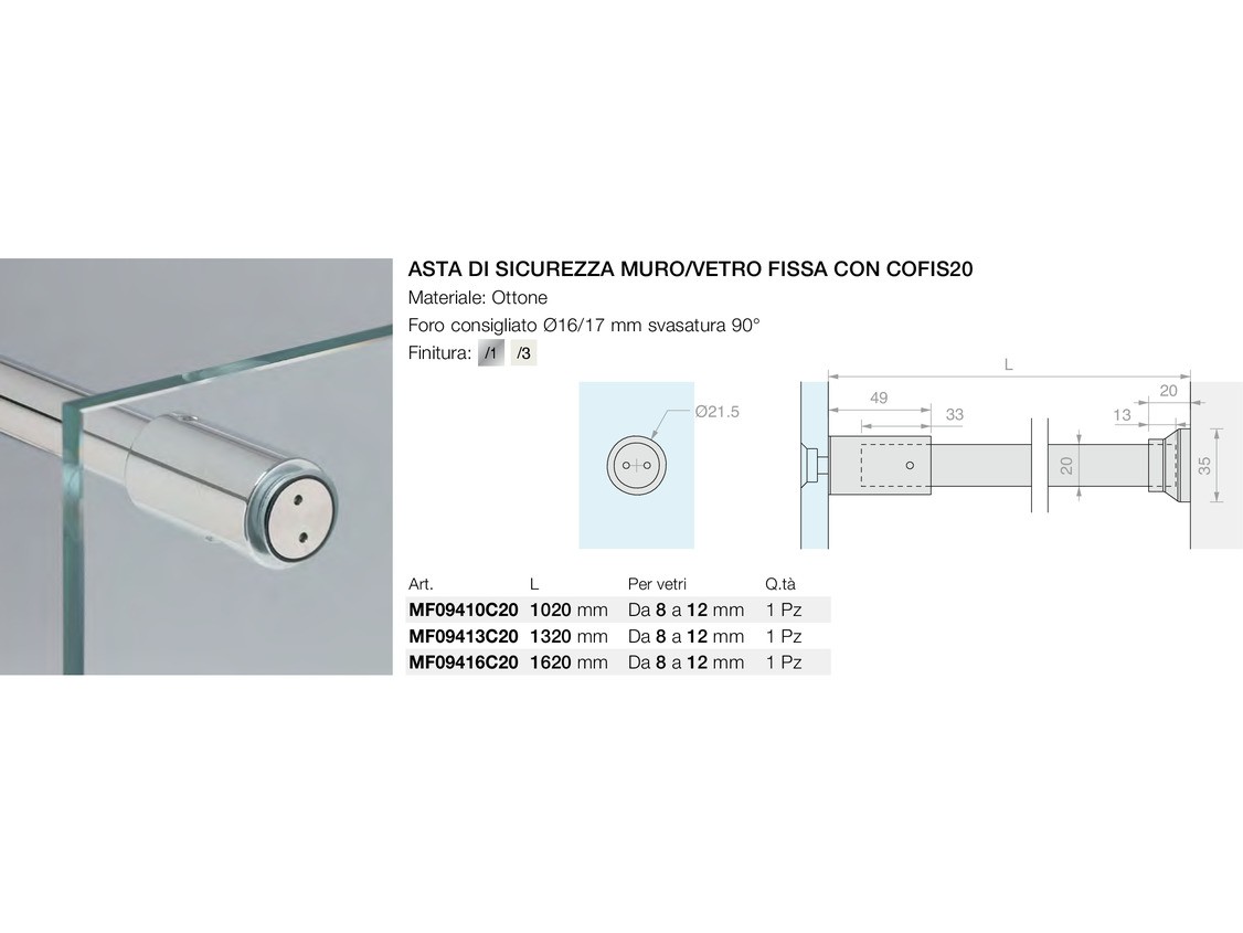 Asta di sicurezza muro/vetro fissa con cofis20 Logli Massimo Saint Gobain
