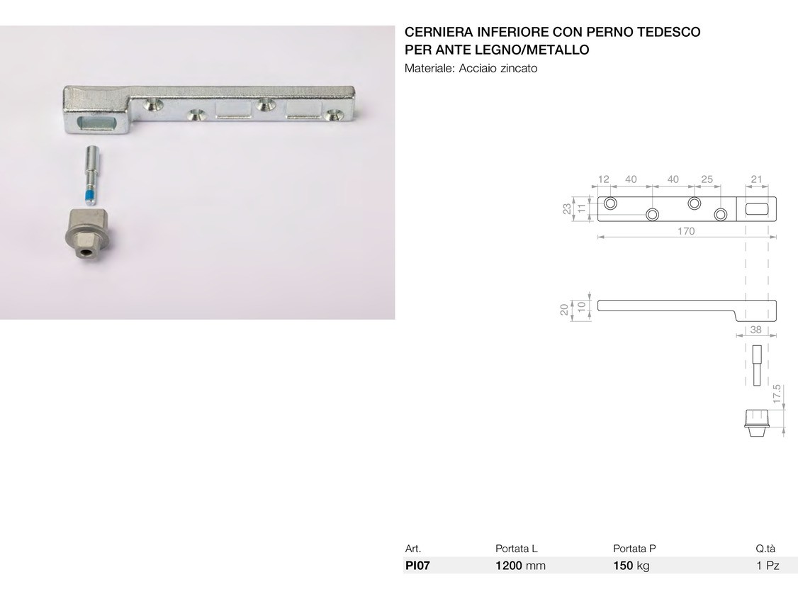 Cerniera inferiore con perno tedesco per ante legno/metallo Logli Massimo Saint Gobain