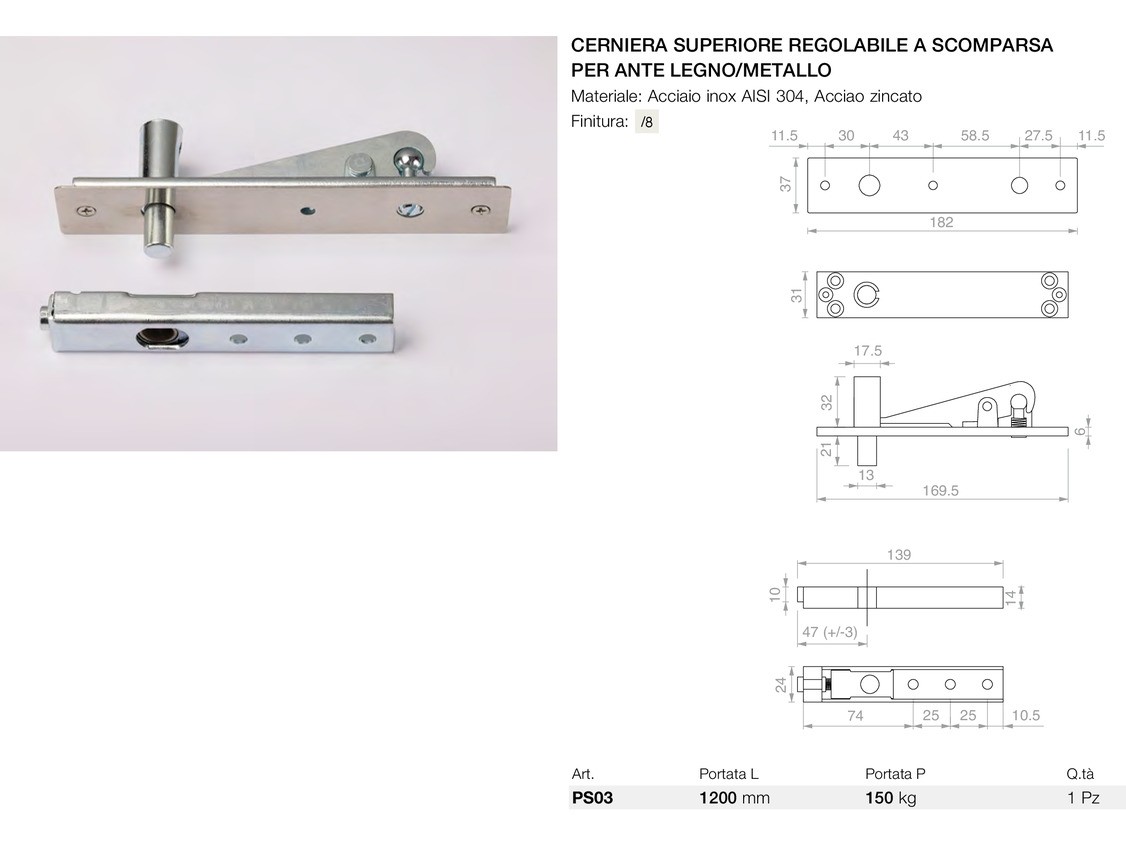 Cerniera superiore regolabile a scomparsa per ante legno/metallo Logli Massimo Saint Gobain