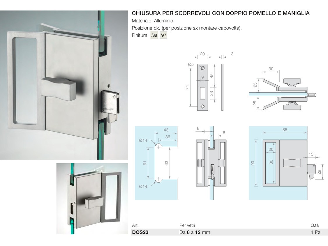 Chiusura per scorrevoli con doppio pomello e maniglia Logli Massimo Saint Gobain