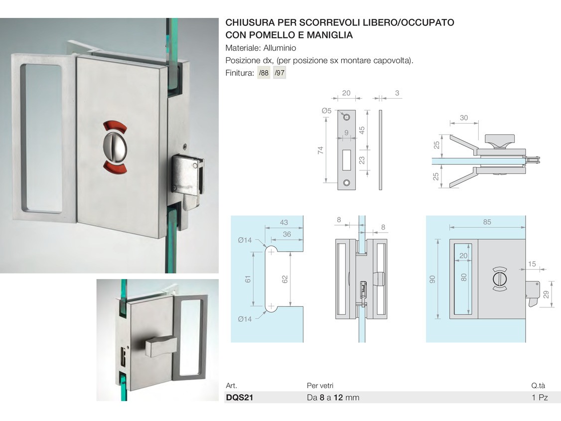 Chiusura per scorrevoli libero/occupato con pomello e maniglia Logli Massimo Saint Gobain