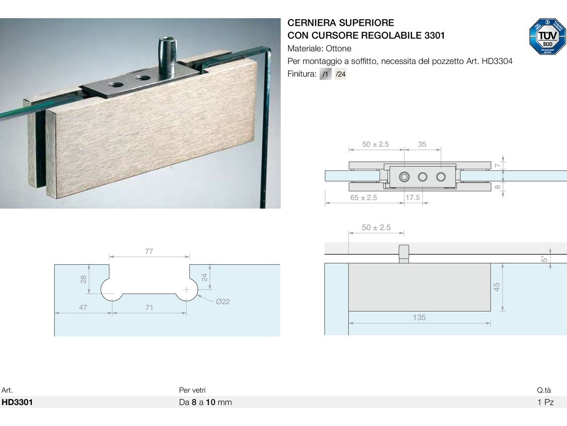 Cerniera superiore con cursore regolabile 3301 Logli Massimo Saint Gobain