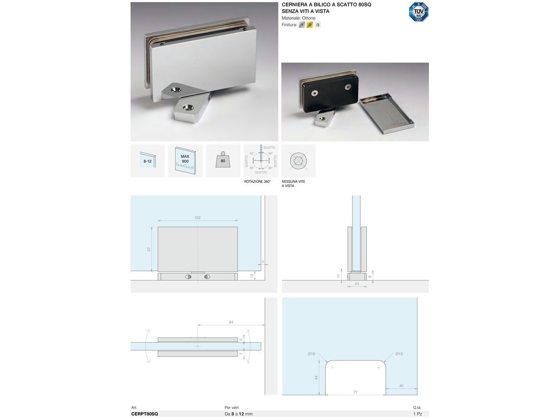 Cerniera a bilico a scatto 80sq senza viti a vista Logli Massimo Saint Gobain