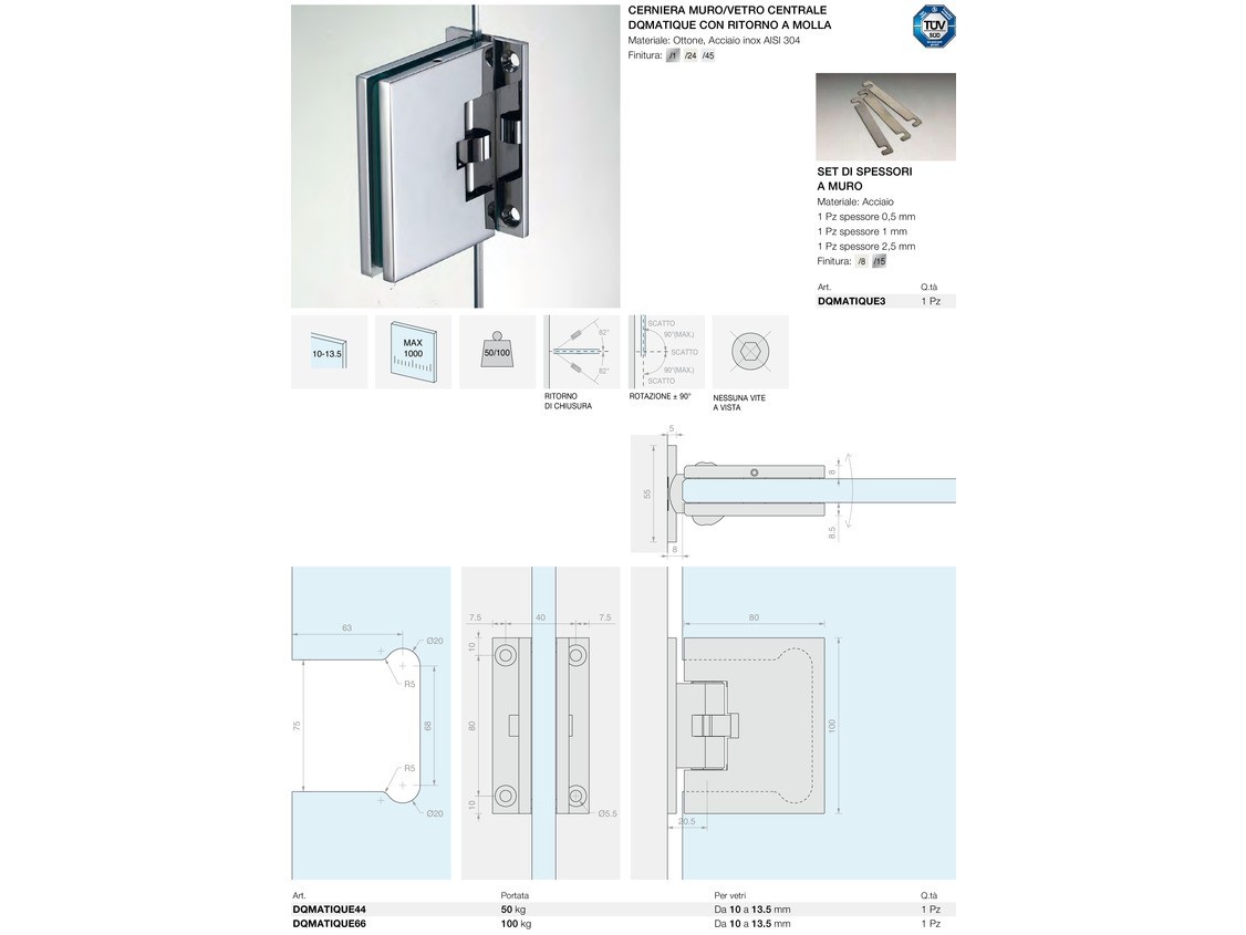 Cerniera muro/vetro centrale dqmatique con ritorno a molla Logli Massimo Saint Gobain