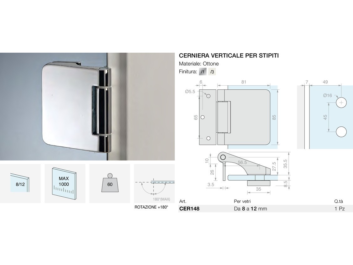 Cerniera verticale per stipiti Logli Massimo Saint Gobain