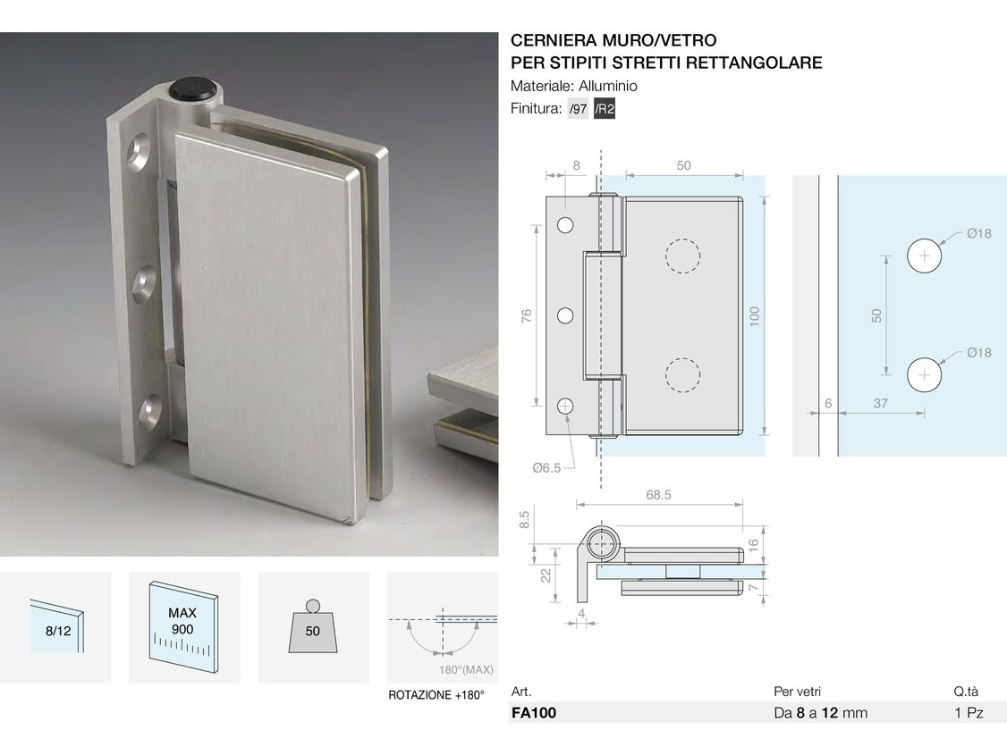 Cerniera muro/vetro per stipiti stretti rettangolare Logli Massimo Saint Gobain