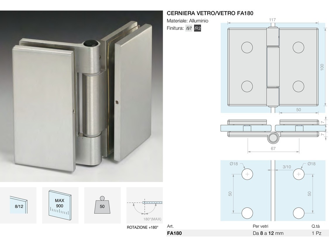 Cerniera vetro/vetro fa180 Logli Massimo Saint Gobain