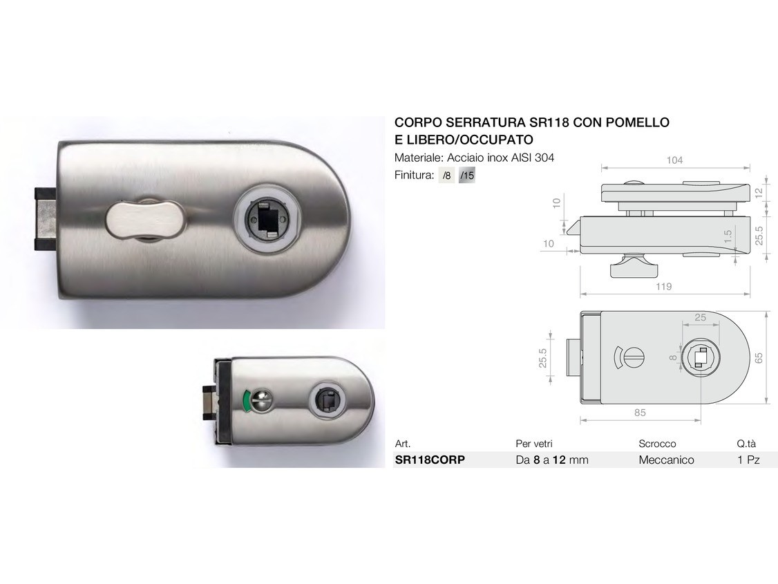 Corpo serratura sr118 con pomello e libero/occupato Logli Massimo Saint Gobain