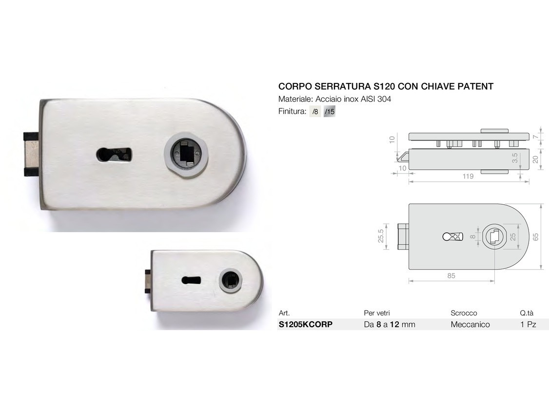 Corpo serratura s120 con chiave patent Logli Massimo Saint Gobain