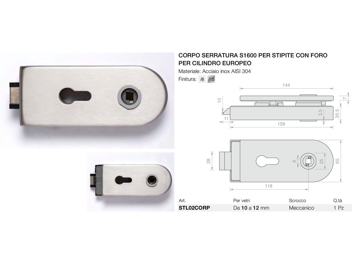 Corpo serratura s1600 per stipite con foro per cilindro europeo Logli Massimo Saint Gobain