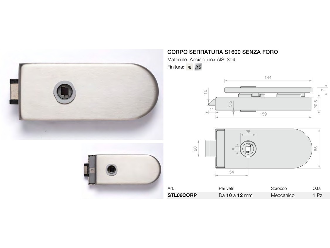 Corpo serratura s1600 senza foro Logli Massimo Saint Gobain