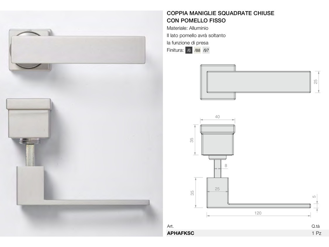 Coppia maniglie squadrate chiuse con pomello fisso Logli Massimo Saint Gobain