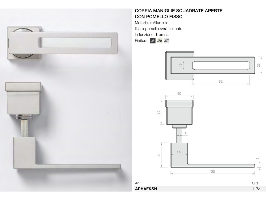 Coppia maniglie squadrate aperte con pomello fisso Logli Massimo Saint Gobain