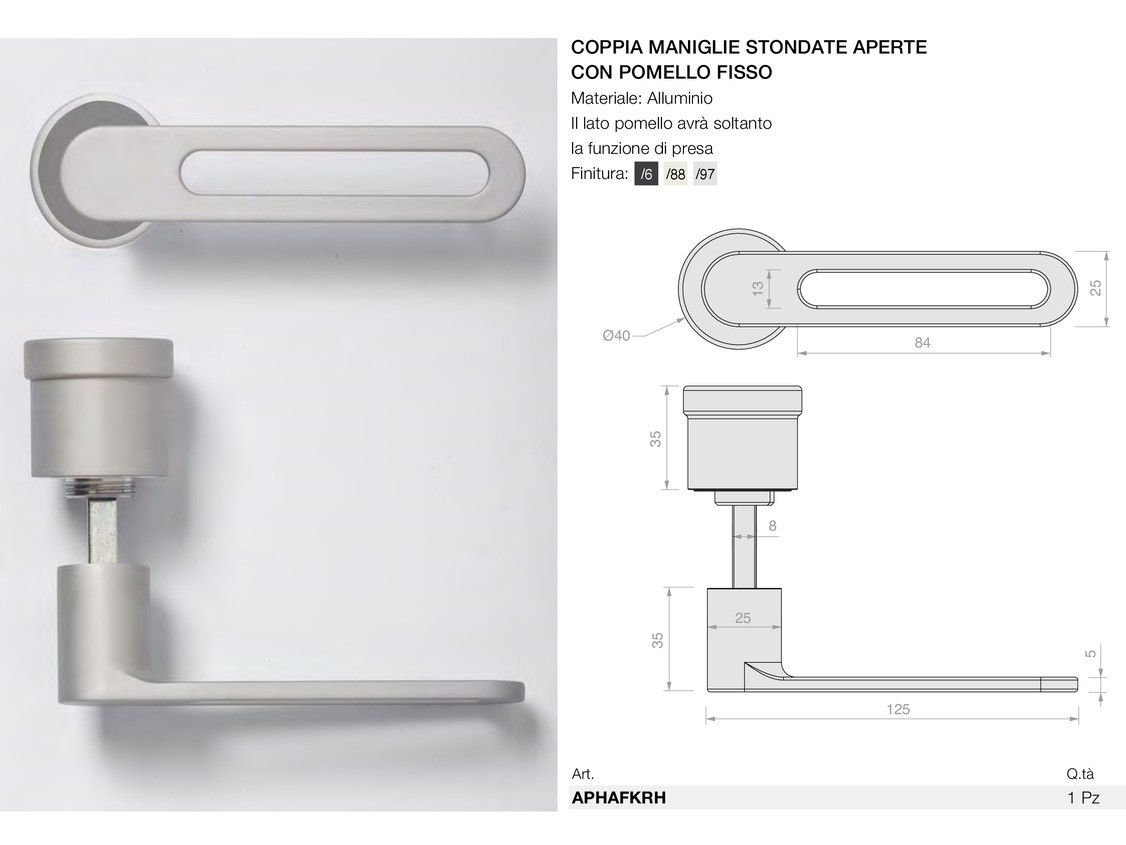 Coppia maniglie stondate aperte con pomello fisso Logli Massimo Saint Gobain