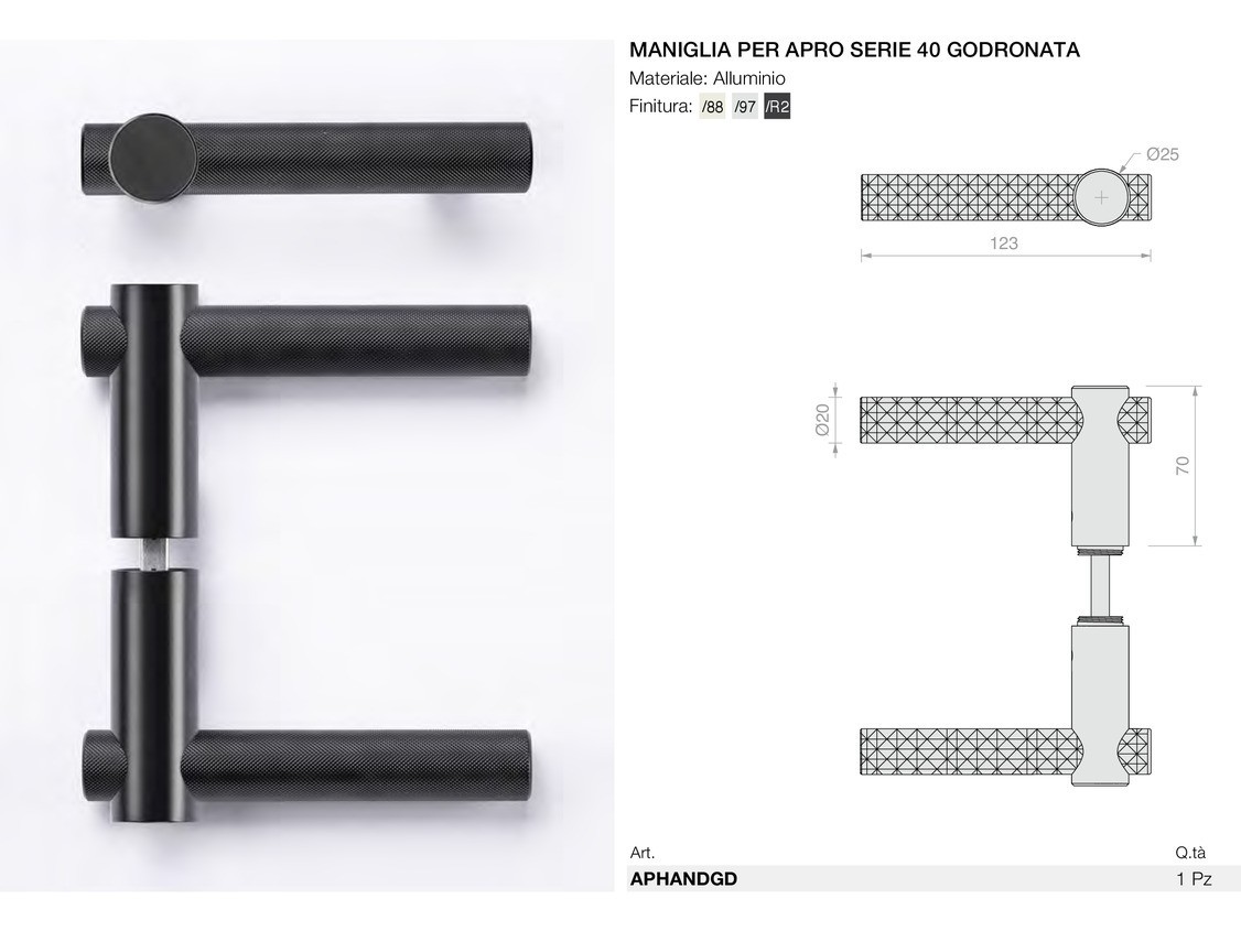 Maniglia per apro serie 40 godronata Logli Massimo Saint Gobain