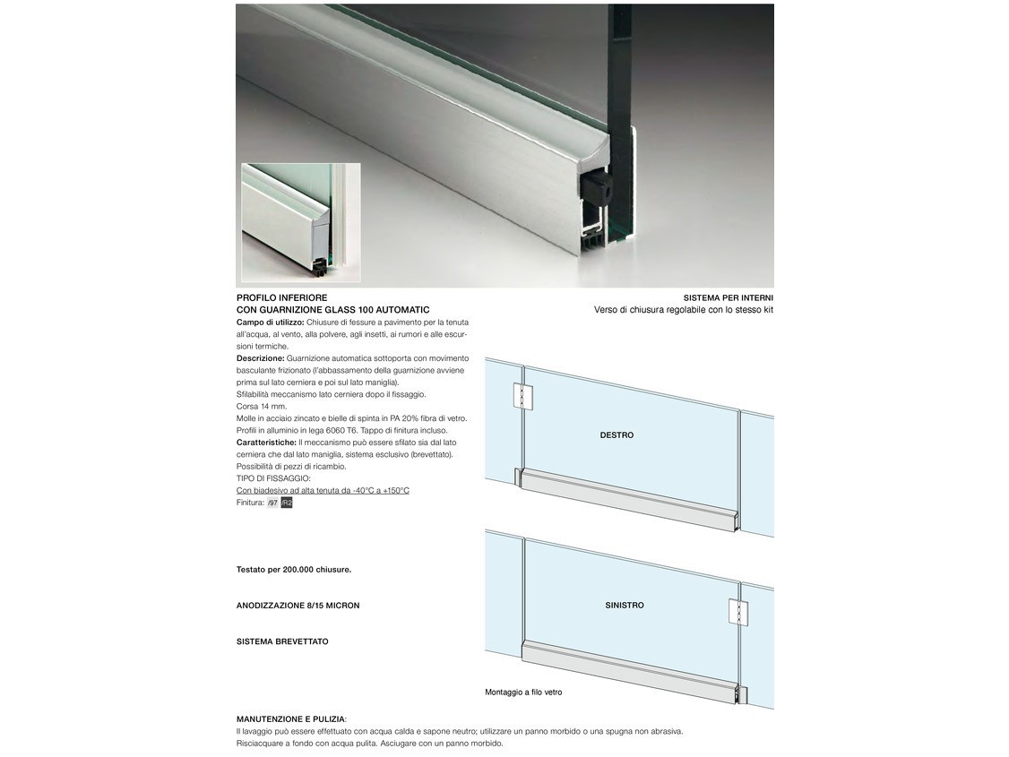 Profilo inferiore con guarnizione glass 100 automatic Logli Massimo Saint Gobain