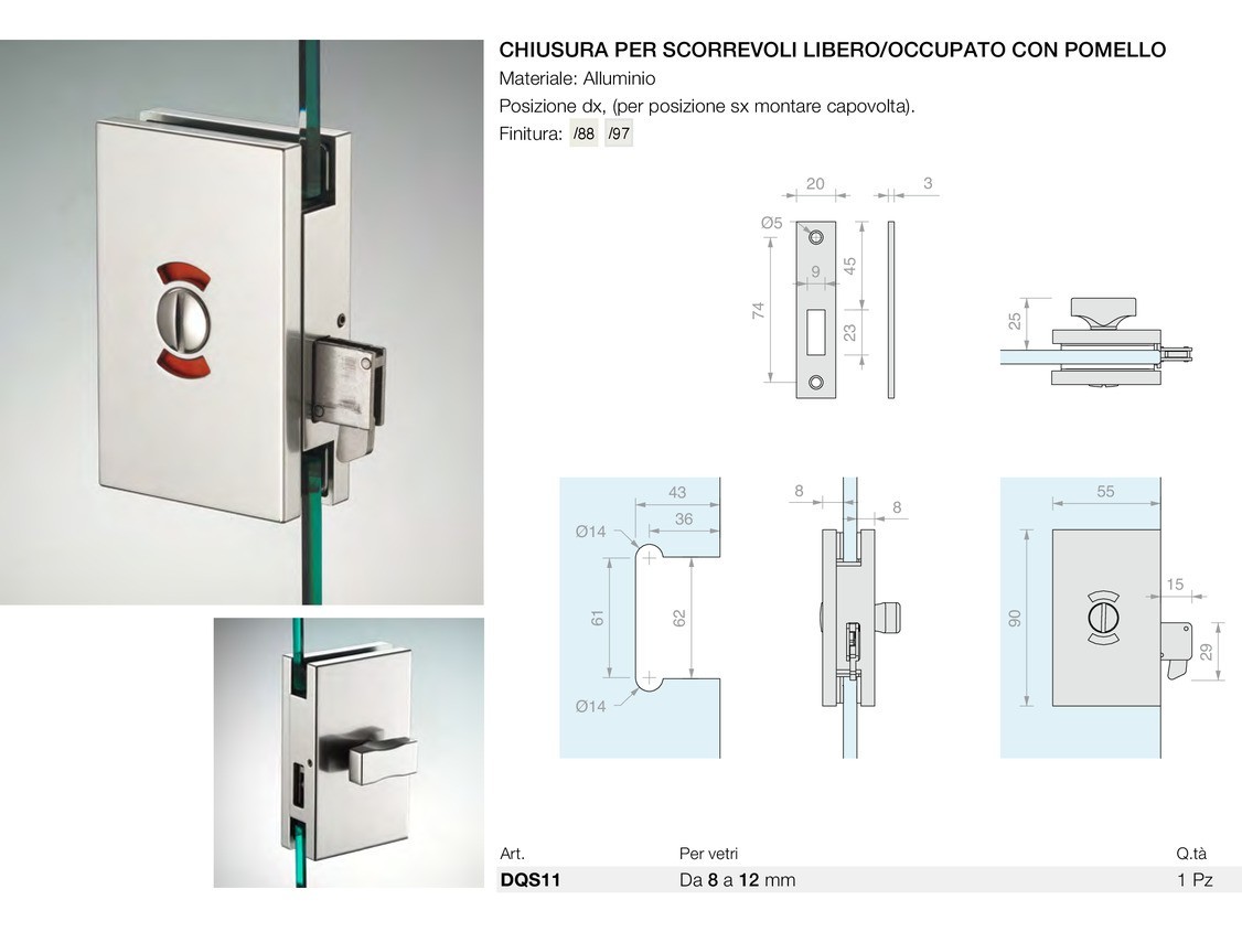 Chiusura per scorrevoli libero/occupato con pomello Logli Massimo Saint Gobain