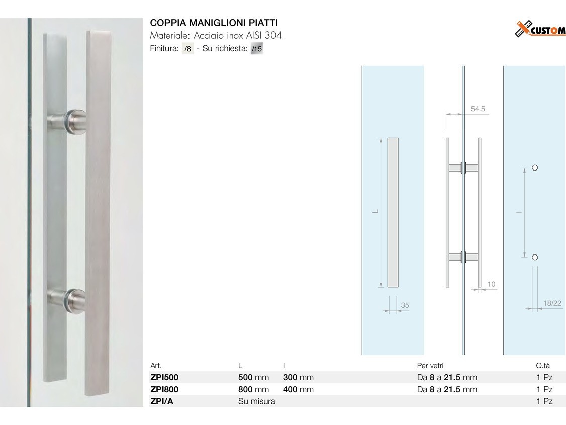 Coppia maniglioni piatti Logli Massimo Saint Gobain