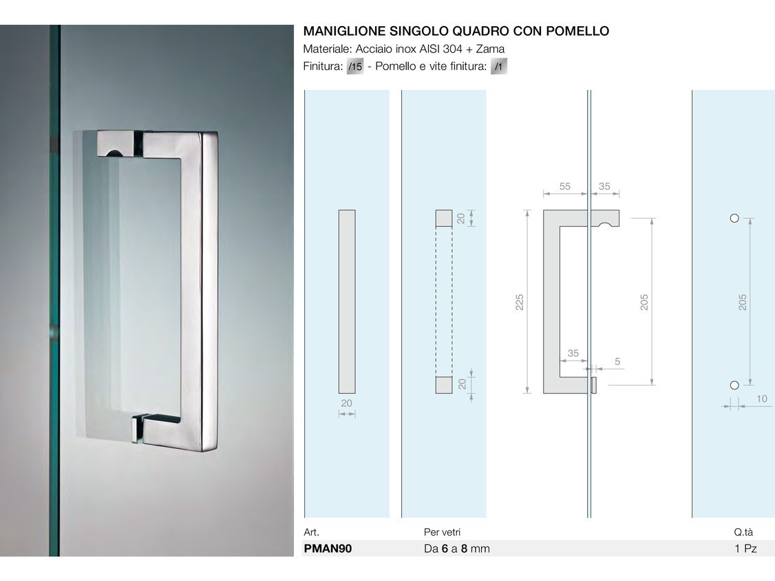 Maniglione singolo quadro con pomello Logli Massimo Saint Gobain