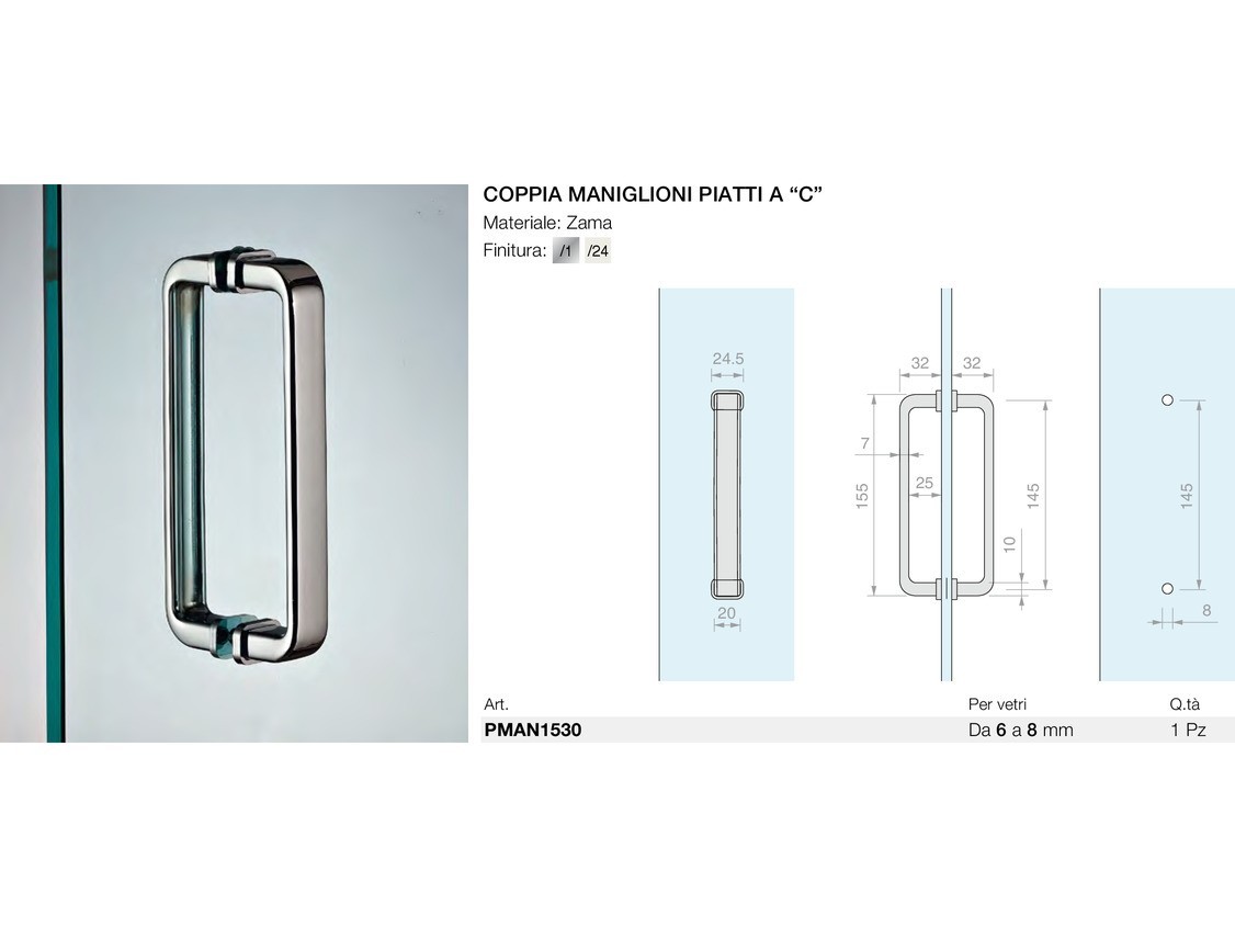 Coppia maniglioni piatti a “c” Logli Massimo Saint Gobain