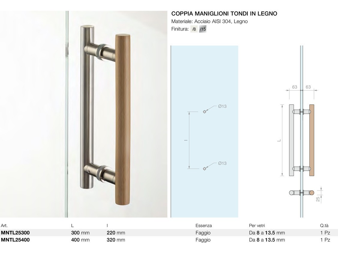 Coppia maniglioni tondi in legno Logli Massimo Saint Gobain