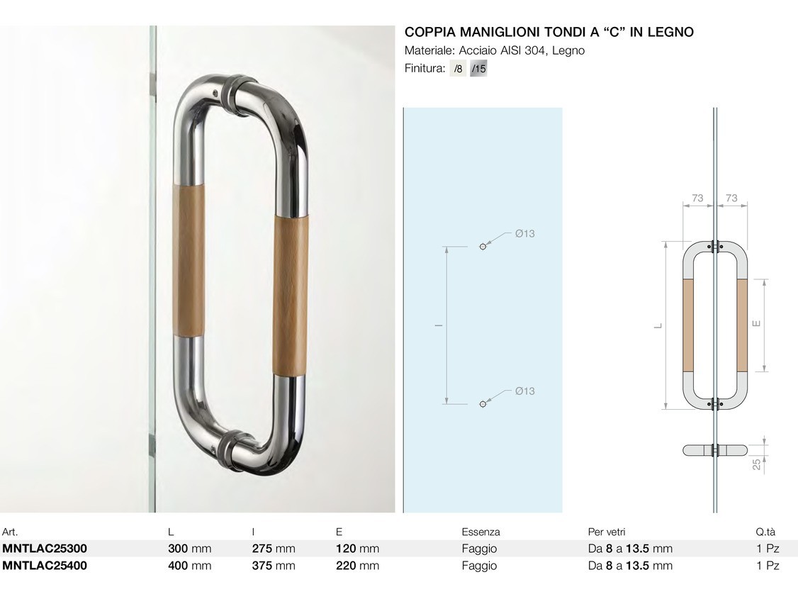 Coppia maniglioni tondi a “c” in legno Logli Massimo Saint Gobain