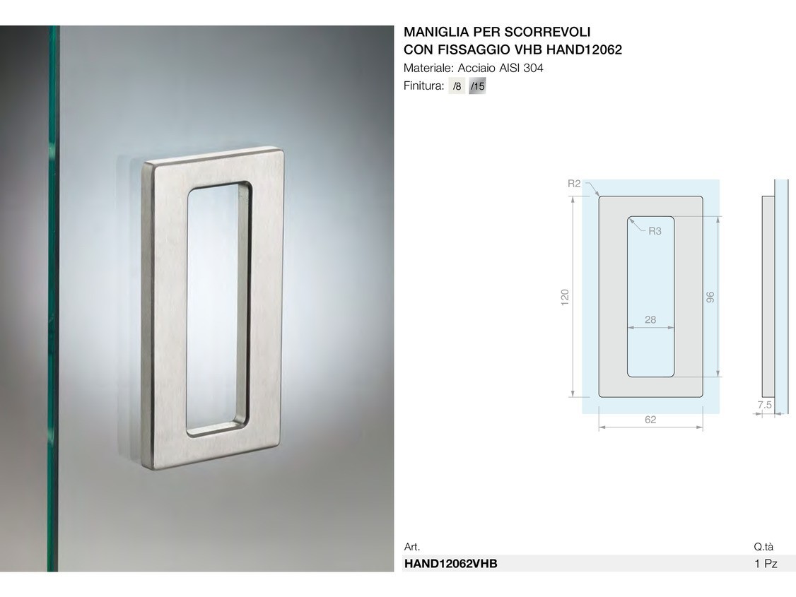 Maniglia per scorrevoli con fissaggio vhb hand12062 Logli Massimo Saint Gobain