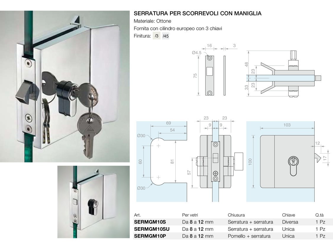 Serratura per scorrevoli con maniglia Logli Massimo Saint Gobain