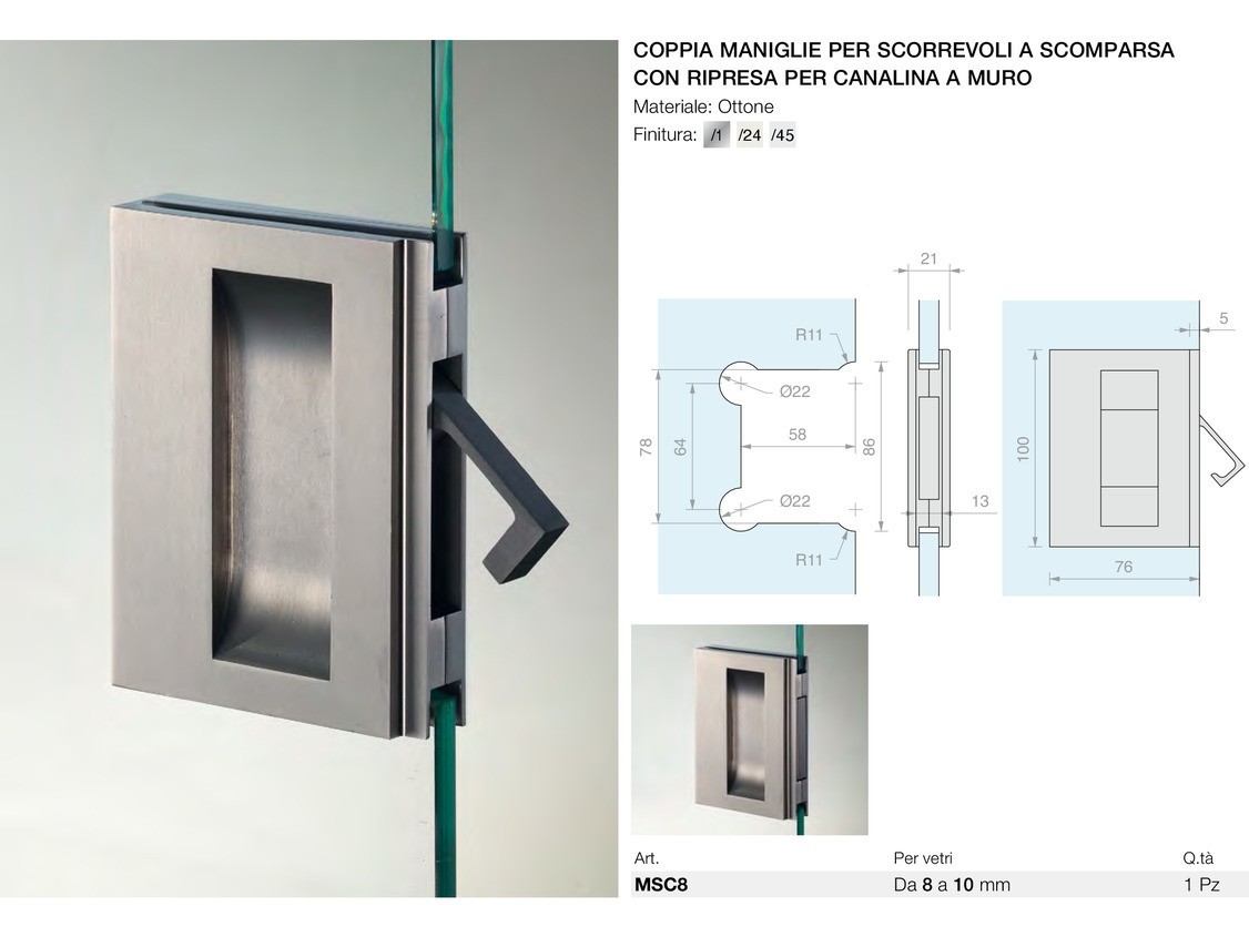 Coppia maniglie per scorrevoli a scomparsa con ripresa per canalina a muro Logli Massimo Saint Gobain