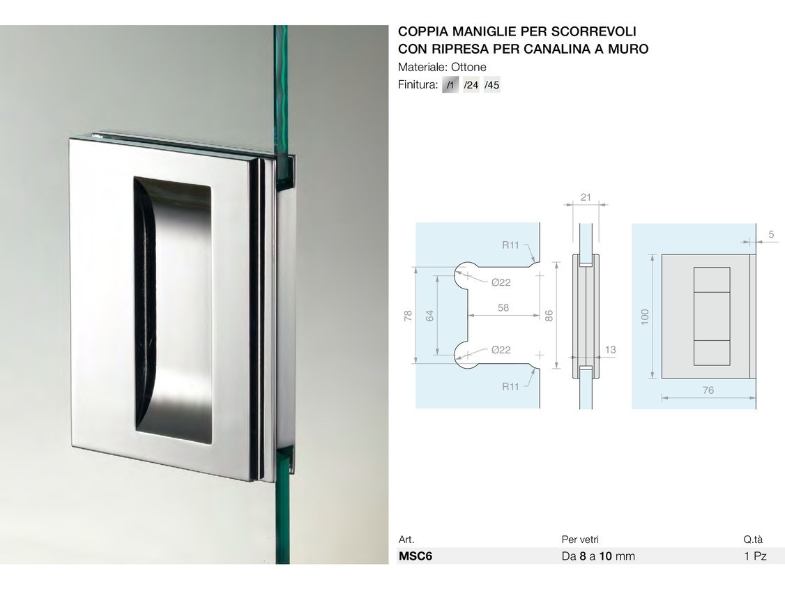 Coppia maniglie per scorrevoli con ripresa per canalina a muro Logli Massimo Saint Gobain