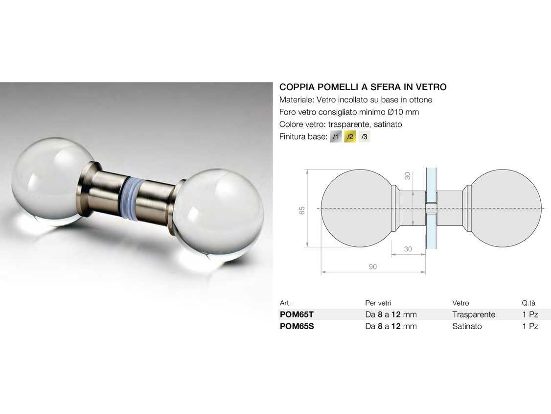 Coppia pomelli a sfera in vetro Logli Massimo Saint Gobain