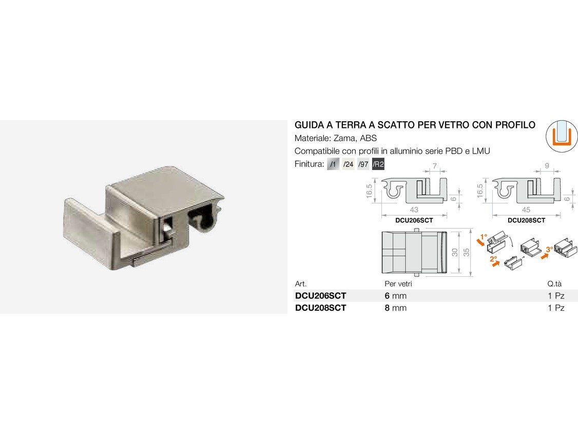 Guida a terra a scatto per vetro con profilo Logli Massimo Saint Gobain