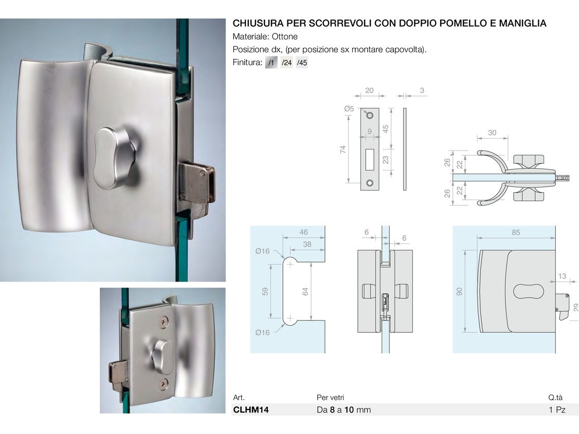 Chiusura per scorrevoli con doppio pomello e maniglia Logli Massimo Saint Gobain