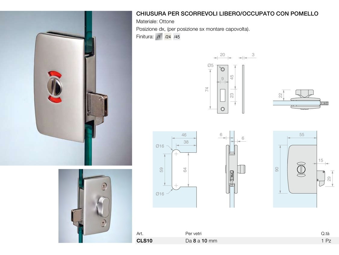 Chiusura per scorrevoli libero/occupato con pomello Logli Massimo Saint Gobain